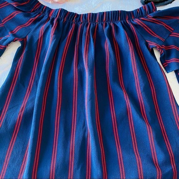 Moa moa navy and red stripe off the shoulder top S - Picture 3 of 4